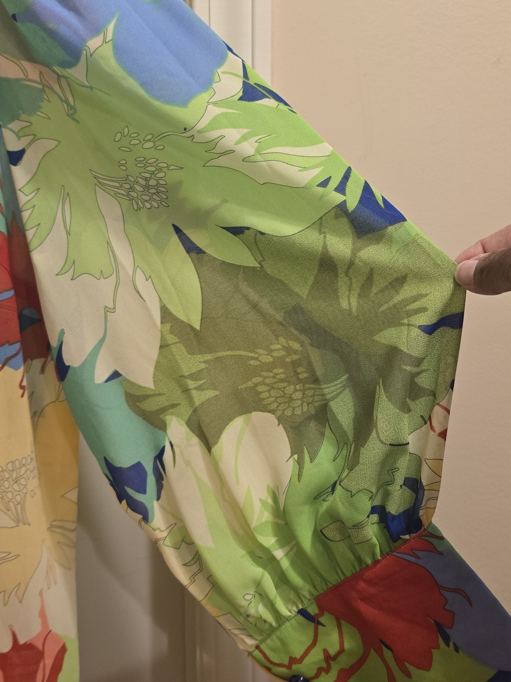 Lioness Floral Print Long Sleeve Blouse in Green, Blue & Red